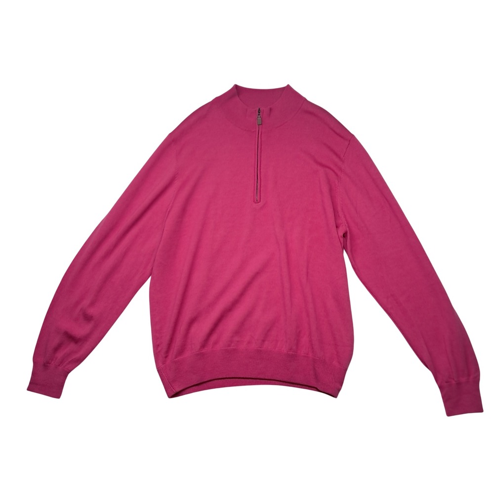 Turtleson‎ Sweater Men's XL Pink 100% Fine Merino Wool Quarter Zip Golf Preppy